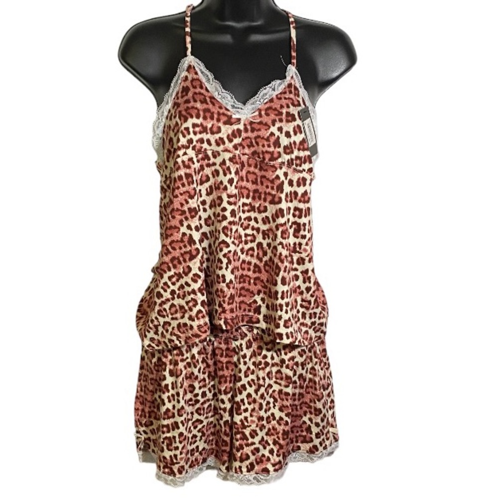 Badgley Mischka Camisole and Shorts Pajama Set Pink Animal Print Size Medium